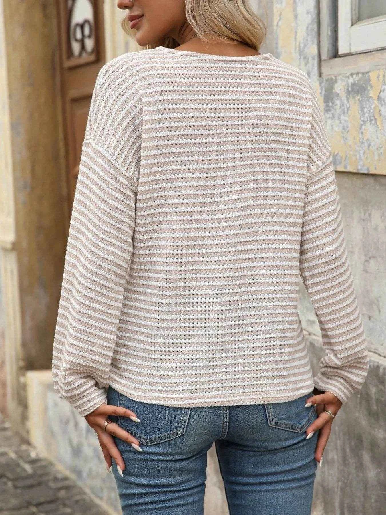 Striped V-Neck Button Front Casual Top Trendsi dcdac874c9ca4767a26180beadd55187-Max-Origin