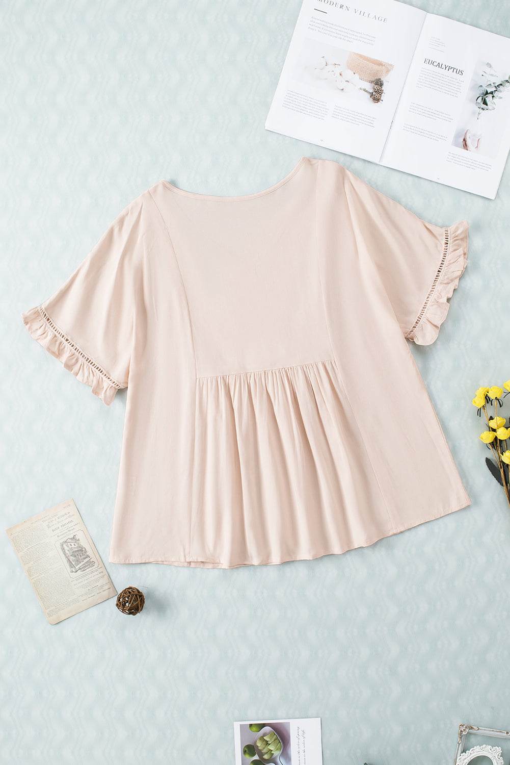 V-Neck Flounce Sleeve Babydoll Blouse Trendsi dce25190af764129a7e3cb44c8dbfde3-Max