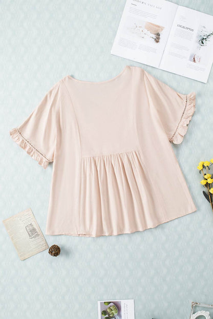 V-Neck Flounce Sleeve Babydoll Blouse Trendsi dce25190af764129a7e3cb44c8dbfde3-Max