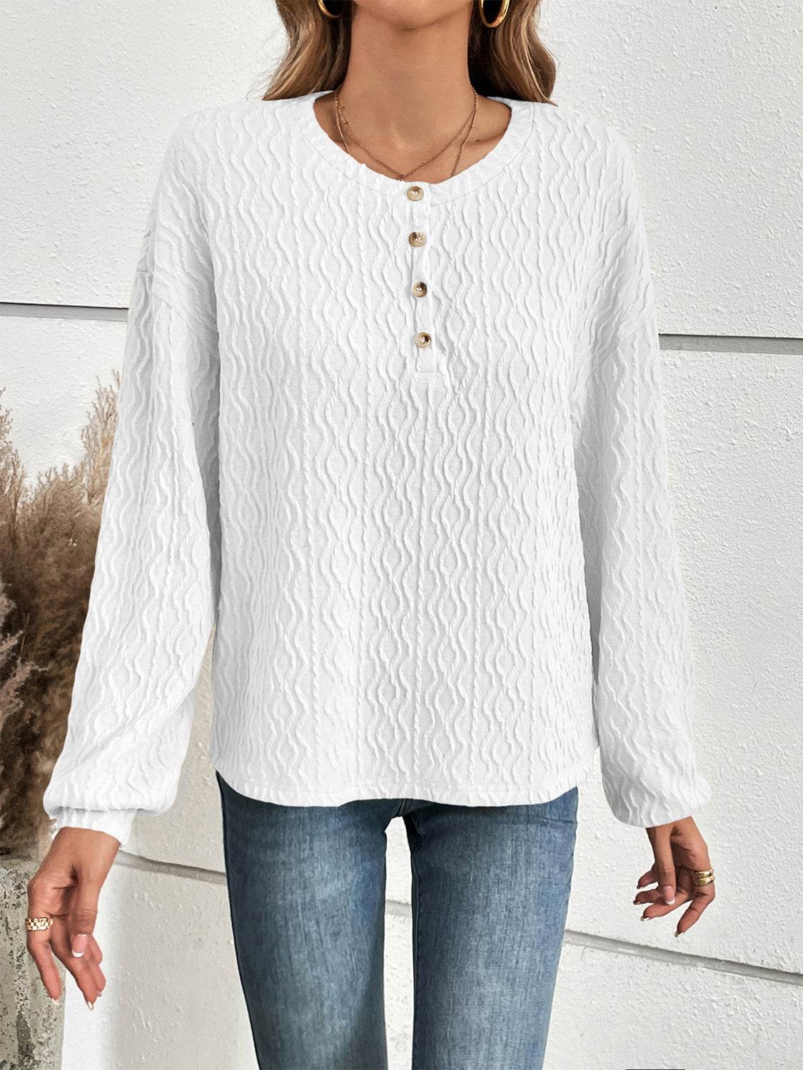 Ivy Lane Half Button Long Sleeve Top Trendsi dce7c70ede2f4aaabe14c17c3f1f8349-Max