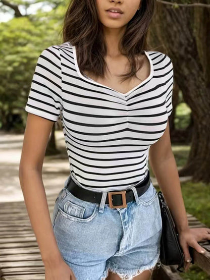 Striped Short Sleeve T-Shirt Trendsi dce8ab74e43d4632bceddd36ace13327-Max-Origin