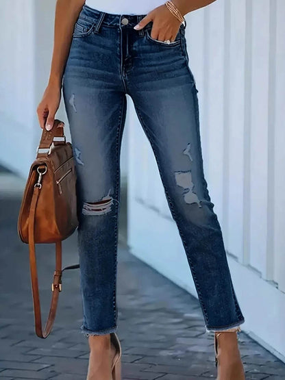 Distressed High-Waisted Skinny Jeans Trendsi dcebaebb624042748f25cd02c87f4c88-Max-Origin