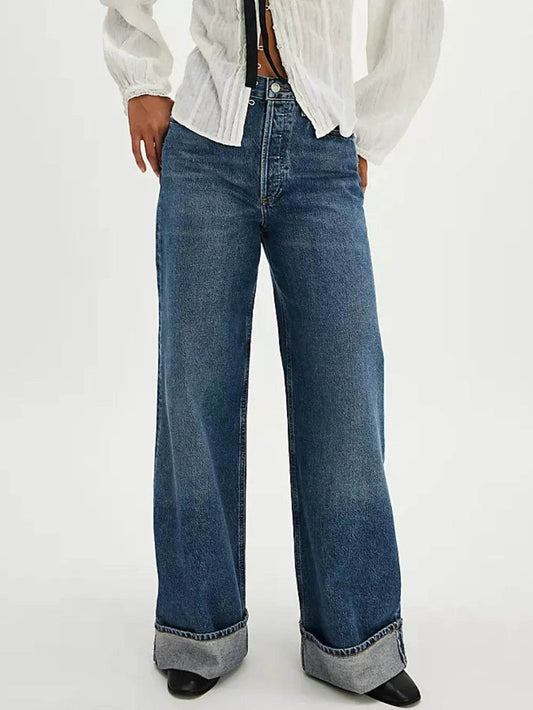 Cuffed Jeans with Pockets Dark Navy Trendsi dd23128d-d944-4043-8090-9c2d3089bd83-Max