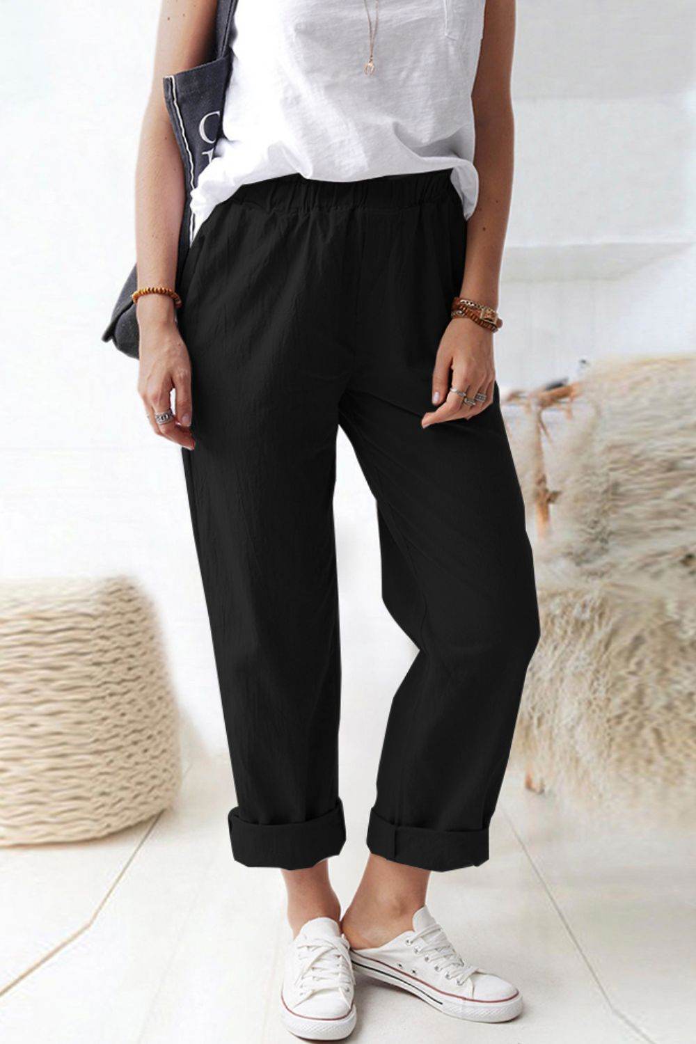 Shiny Paperbag Waist Pull-On Pants with Pockets Trendsi dd3560ff97da443d8dd03e840b3f1a64-Max