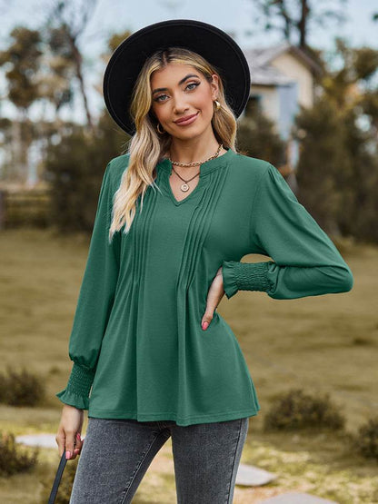 Notched Neck Flounce Sleeve Blouse Trendsi dd49fc50c0df47ddb2ecaf83b95b40f7-Max