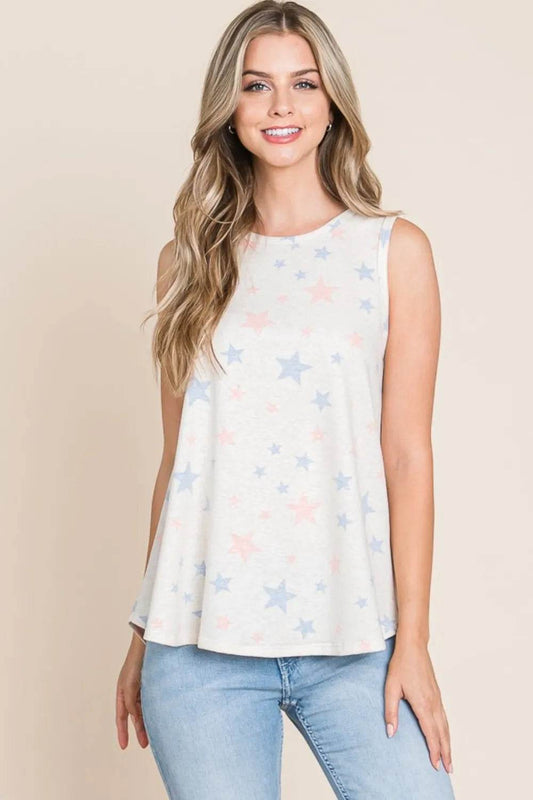 BOMBOM Star Print Round Neck Tank Beige Trendsi dd89b746-798b-4803-9401-f5794fe0546c-Max
