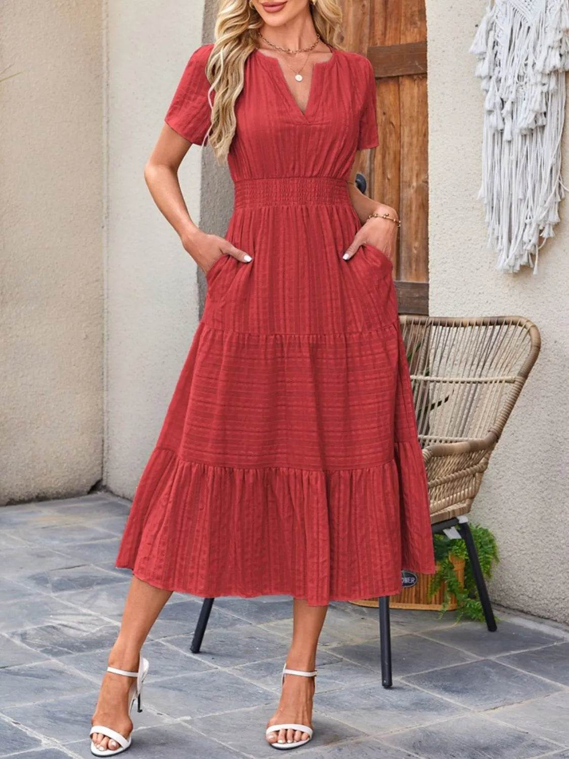 Tiered Notched Short Sleeve Dress Deep Red Trendsi ddacd415-8e7f-4335-a455-74fe789280b5-Max-Origin