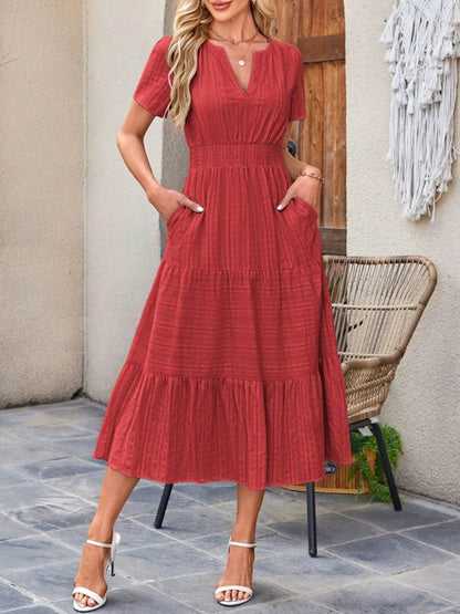 Tiered Notched Short Sleeve Dress Deep Red Trendsi ddacd415-8e7f-4335-a455-74fe789280b5-Max-Origin