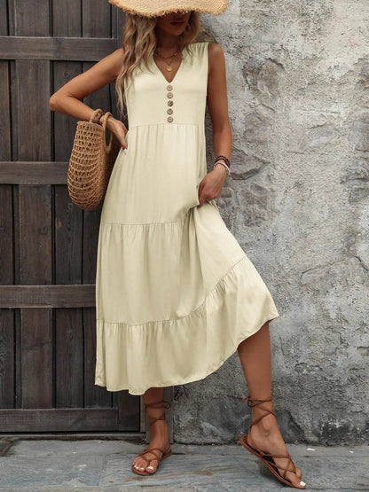 Ivy Lane Decorative Button Notched Sleeveless Dress Trendsi ddf5c5dd-3dcb-41ed-b875-f80c479a644e-Max