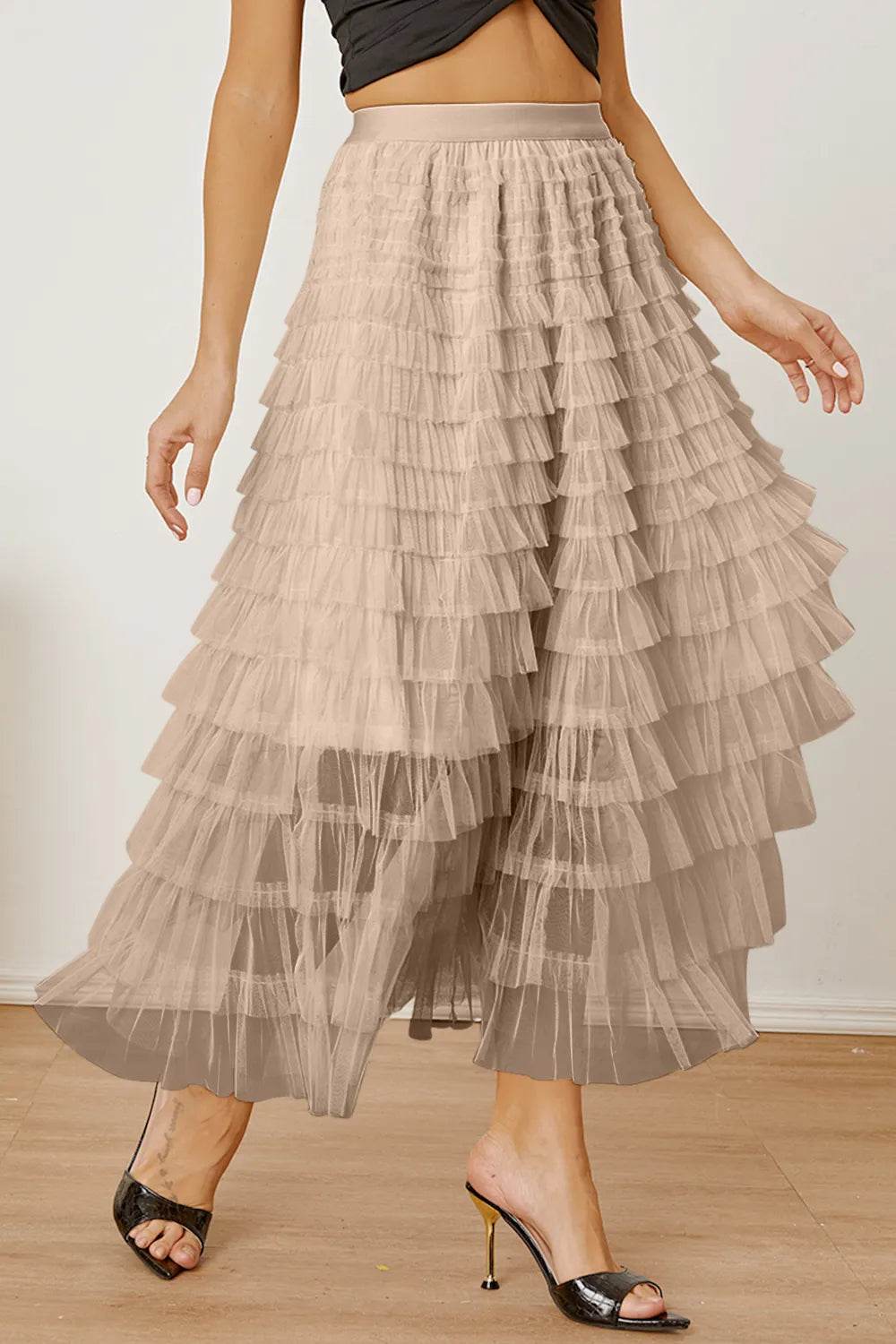 Ruched High Waist Tiered Skirt Trendsi de209051-4bb1-4b88-a636-d0a1053d8d54-Max