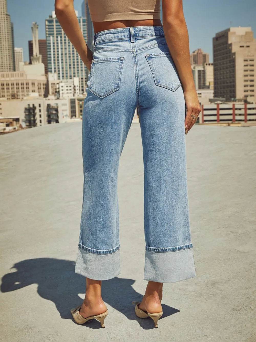 High Waisted Straight Leg Rolled Jeans Trendsi de425400-7e15-4a52-9862-330e3bb57630-Max