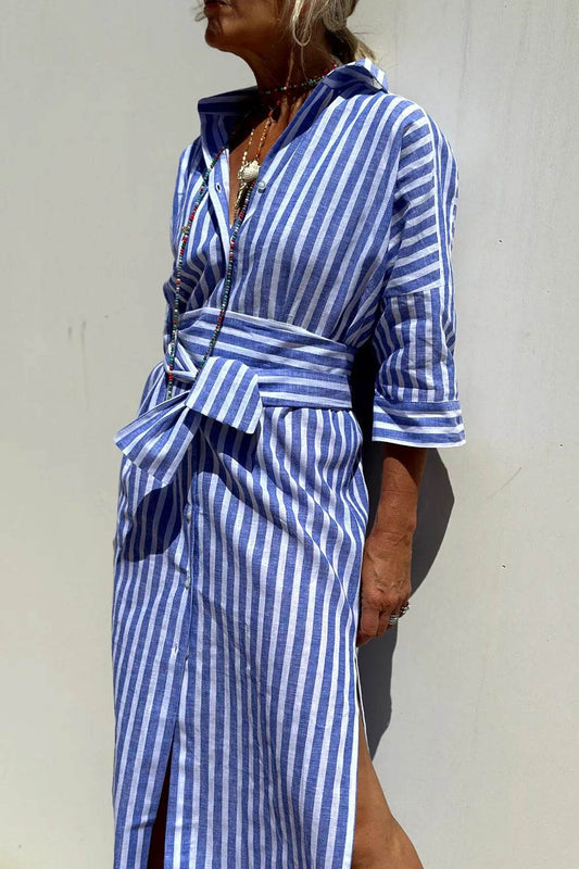 Tied Button Up Three-Quarter Sleeve Dress Trendsi de5461dc-34dd-4e24-9265-fc13322a3cdd-Max