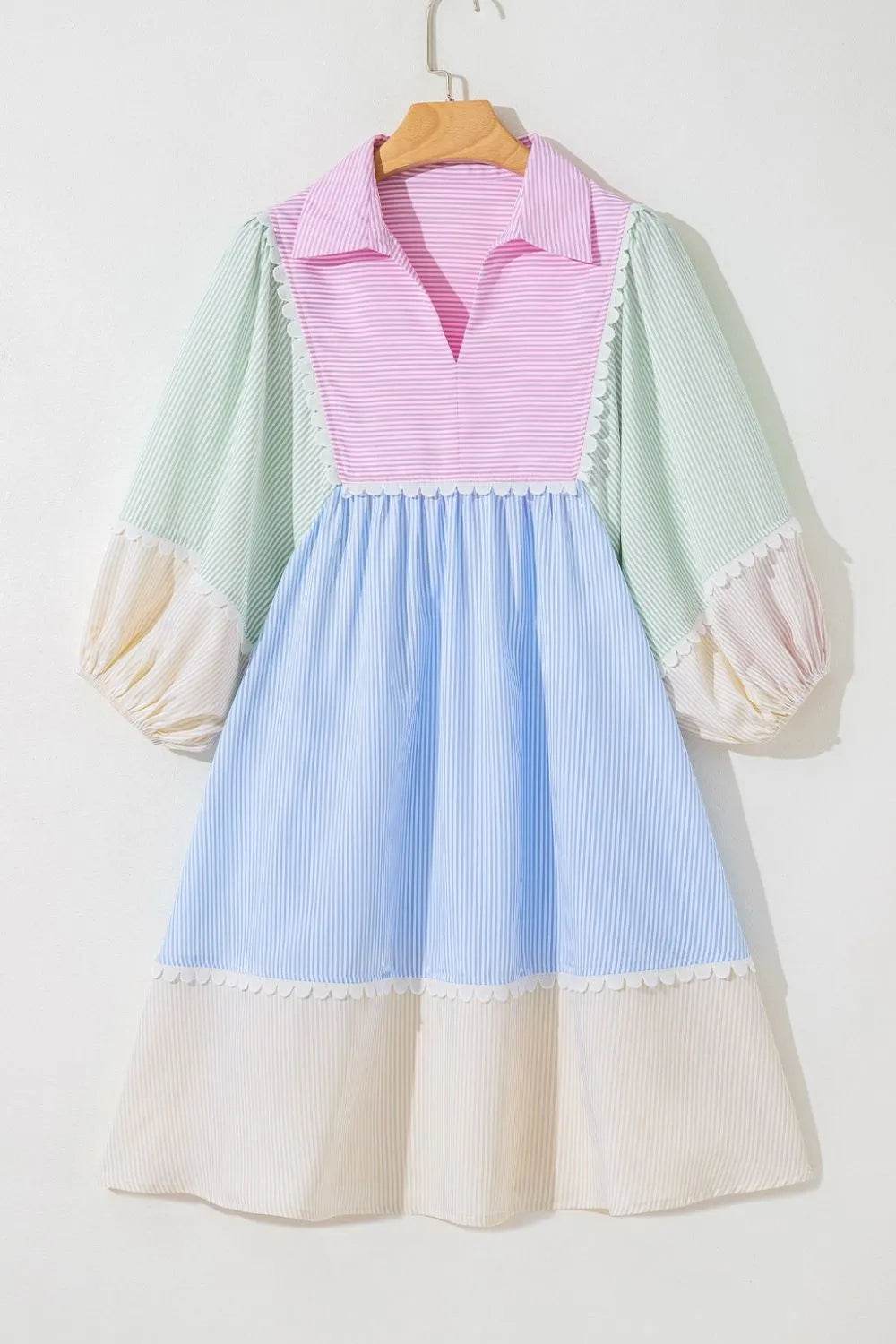 Striped Patchwork Ric Rac Puff Sleeve Collared Mini Dress Trendsi de60fc66-5673-4b39-a1d9-62562d0773e1-Max-Origin