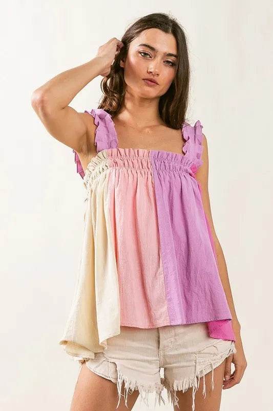 BiBi Frill Shoulder Strap Color Block Bodice Top Trendsi de6472b0-bd4c-4283-91ab-a52a050501cb-Max-Origin