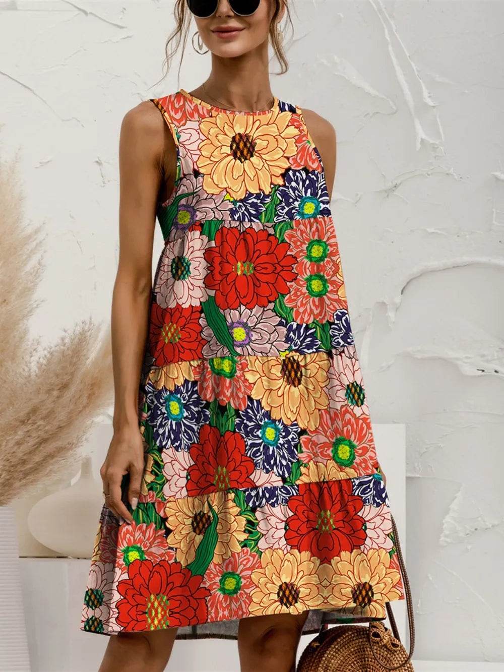 FAM-FAM Tiered Printed Round Neck Sleeveless Dress Deep Red Trendsi de9c0c1e-78e7-4f80-91bd-d25ec111f45f-Max