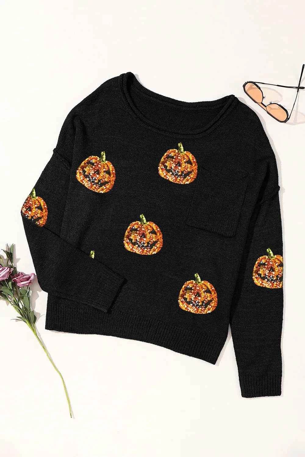 Pumpkin Round Neck Long Sleeve Knit Top Trendsi decd8741-675d-42cc-8663-617da196e509-Max
