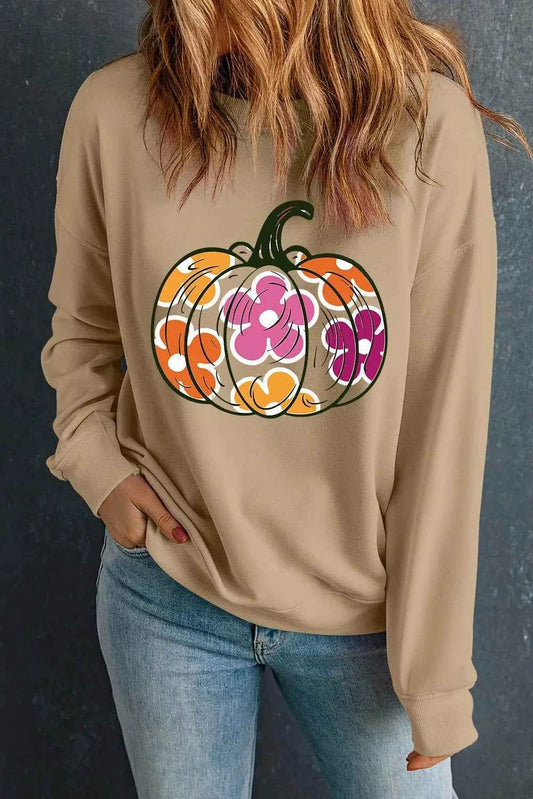 Pumpkin & Flower Graphic Long Sleeve Sweatshirt Trendsi dee17336-cc8c-4ea1-af91-79be4e16192e-Max