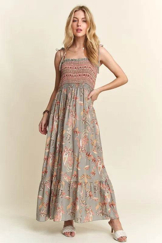 ADORA Smocked Printed Square Neck Tie Shoulder Cami Dress Trendsi def1e1d0-f48b-4068-b3de-d3cfe8167834-Max