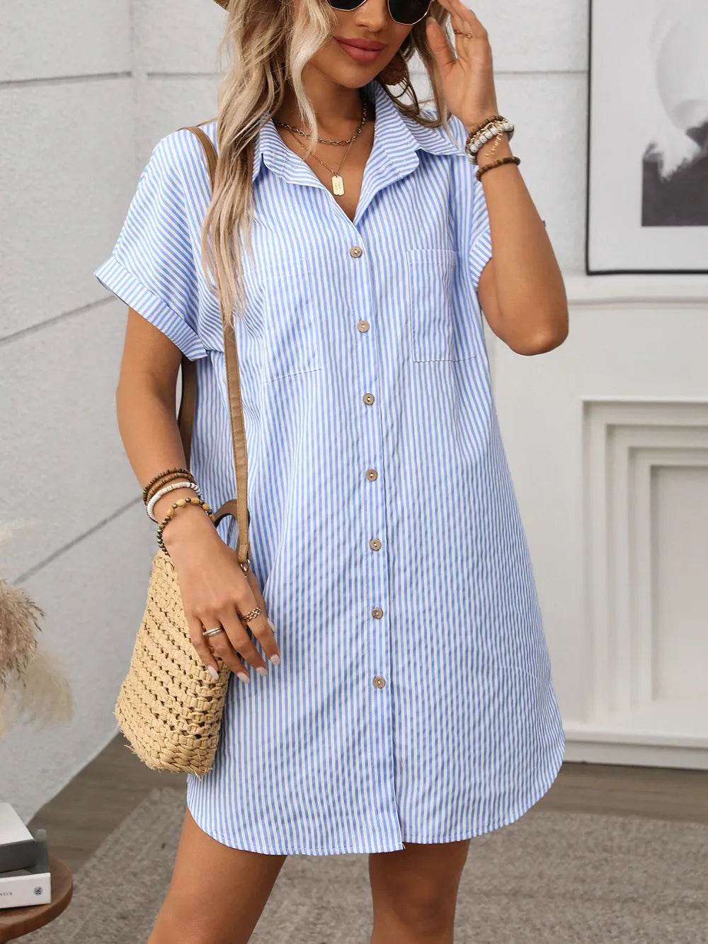 Striped Button Down Short Sleeve Mini Dress Light Blue Trendsi df04bba8-25bc-40b2-a39e-706e7acbe951-Max