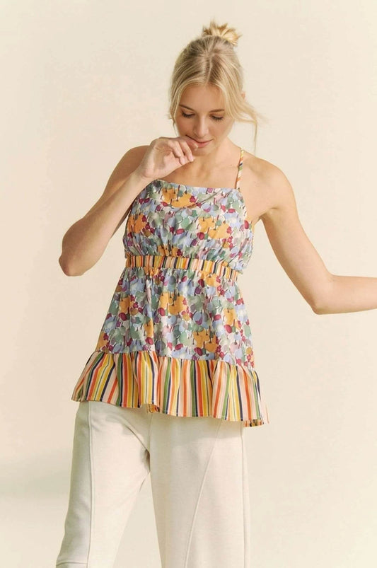 Davi & Dani Floral Smocked Sleeveless Ruffle Back Tie Top SAGE Trendsi df09333033ca459f85f69702de0c157e-Max-Origin