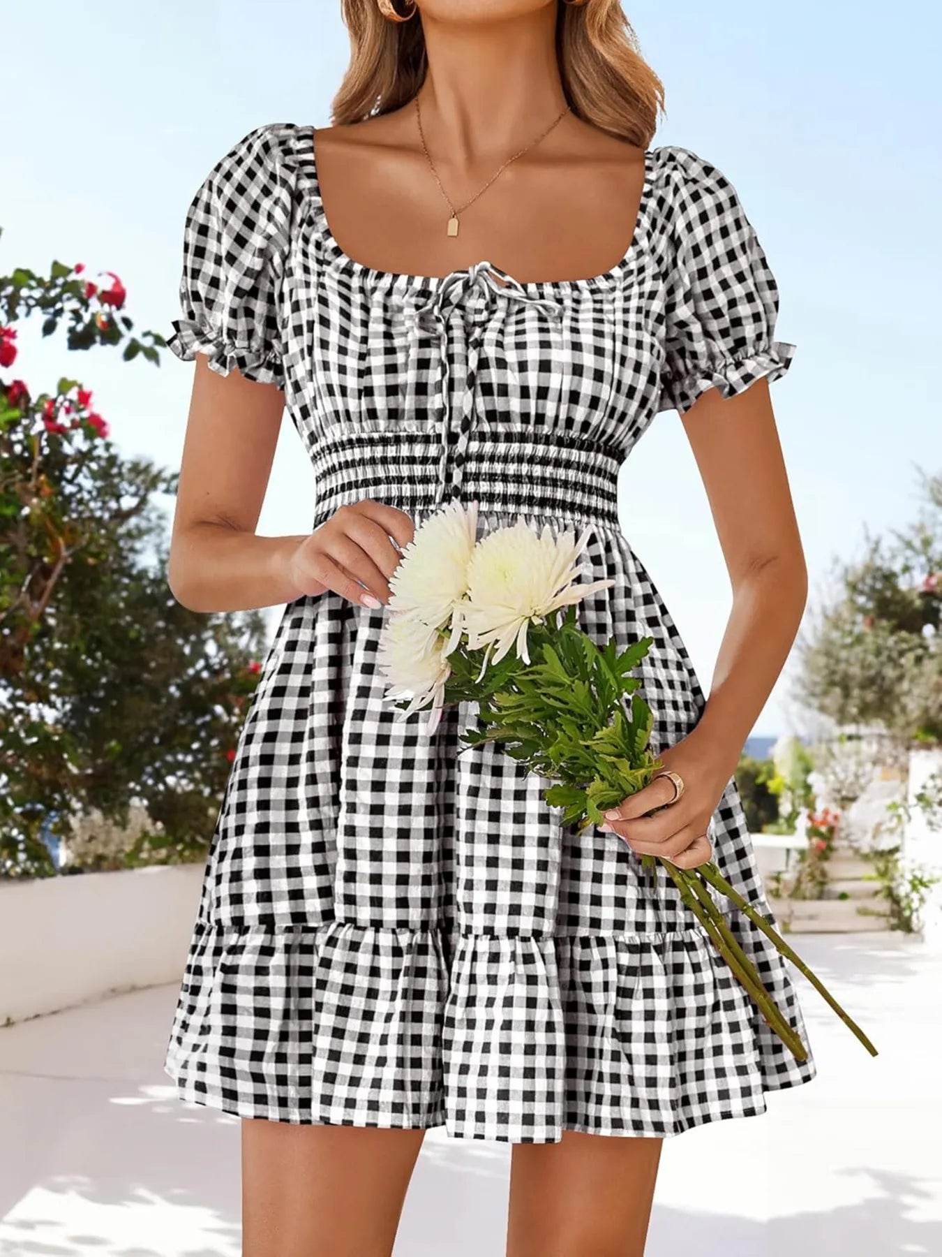 Gingham Smocked Puff Sleeve Summer Dress Trendsi df2fc8c60d37440b8ff6ab1fbba7ba8a-Max-Origin