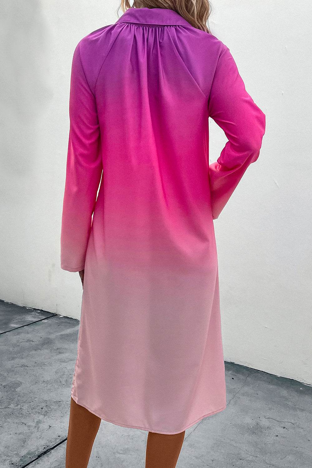 Perfee Gradient Long Sleeve Shirt Dress Trendsi df62c456fbb44d67b342eae7f0e5dbb2-Max