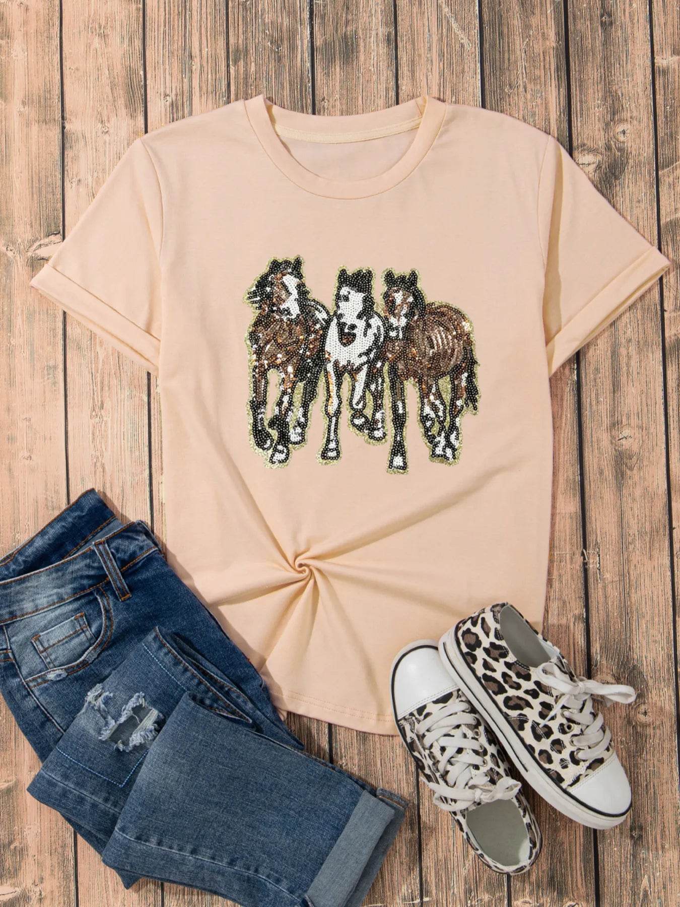 Sequin Horses Patched Casual Crewneck T Shirt Trendsi df65a4c34441495eae02c6b4c0bb6de7-Max-Origin