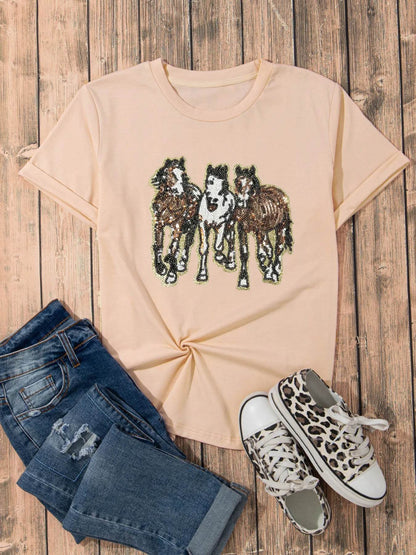 Sequin Horses Patched Casual Crewneck T Shirt Trendsi df65a4c34441495eae02c6b4c0bb6de7-Max-Origin