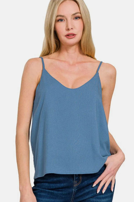 Zenana Two Layered Spaghetti Strap Cami Dusty Blue Trendsi df7407cb-e312-4312-9b2b-aa6ba13d661c-Max