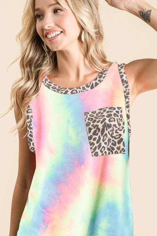 BiBi Sleeveless Tie Dye Top With Leopard Band Trendsi df7bcb622ae94011b026b898ed2a8f17-Max-Origin