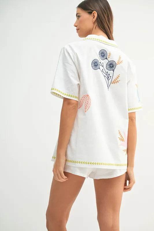 MABLE Embroidered Button Down Shirt and Shorts Set Trendsi df907faf7258424a905372cad3d907e3-Max-Origin