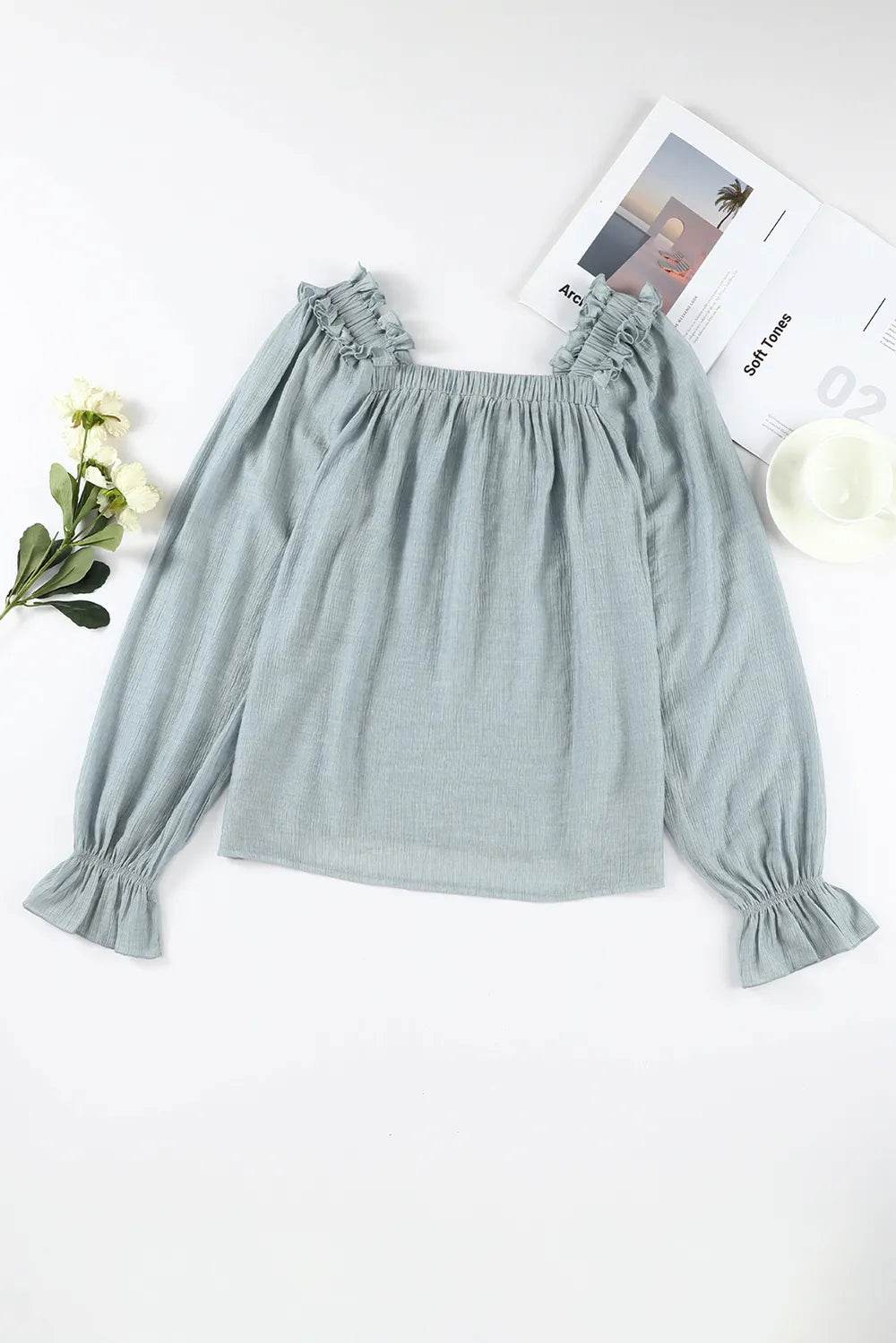 Frill Trim Flounce Sleeve Blouse Trendsi df924e70999b4729904eaa269d51087a-Max