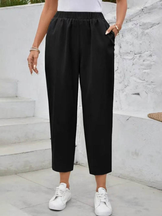 Elastic Waist High Rise Pants Black Trendsi dfaae670-c027-42aa-ae92-7eb83d0ca7ab-Max