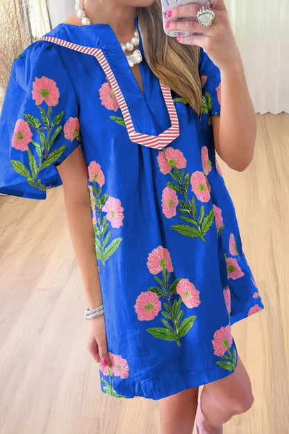 Floral Notched Summer Mini Dress with Striped Trim Trendsi dfb2f698-5ae4-4777-b71b-a8f96a3306a1-Max-Origin