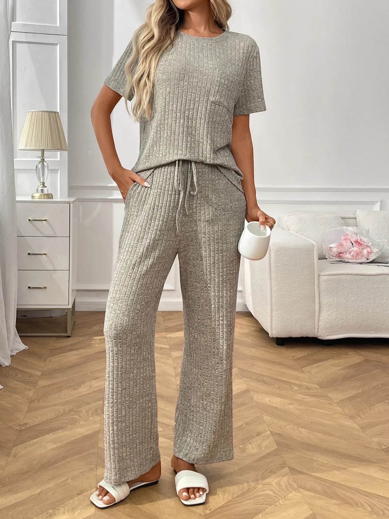 Ribbed Knit Short Sleeve Top and Pants Lounge Set Trendsi dfb8088f422f4d428925db2e268bc872-Max-Origin