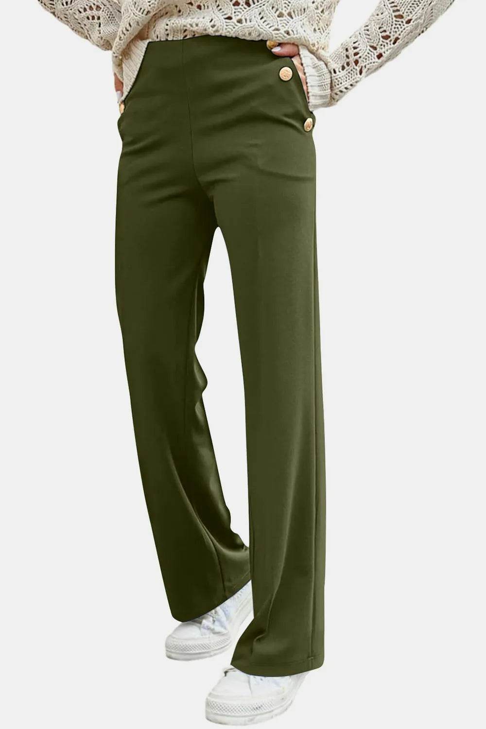 Decorative Button High Rise Pants Trendsi dfbafd96-28be-48d7-bc84-d04b3371d8b1-Max