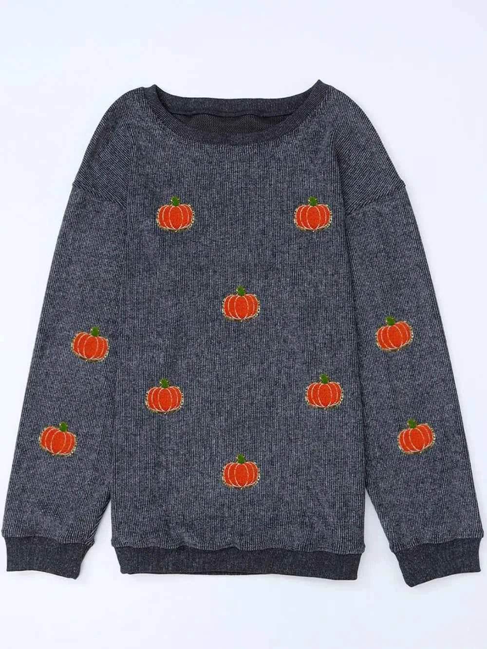 Pumpkin Round Neck Long Sleeve Sweatshirt Trendsi dfe48279-868f-48f5-960e-9def980f2e24-Max