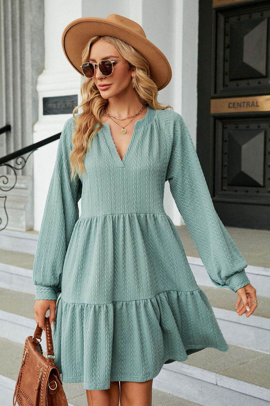Notched Neck Long Sleeve Mini Dress Light Green Trendsi dff943eed13a48be9824d690209c5cce-Max