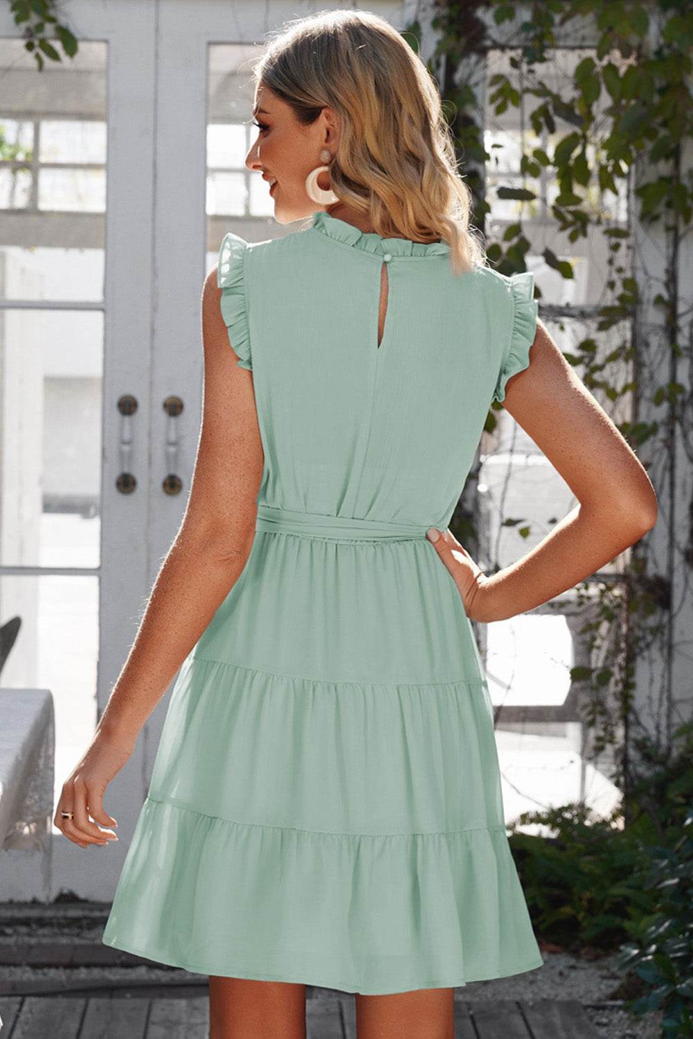 Ruffle Collar Tie Belt Tiered Dress Trendsi e022ba9b77d344d2acd2e426b6d00776-Max