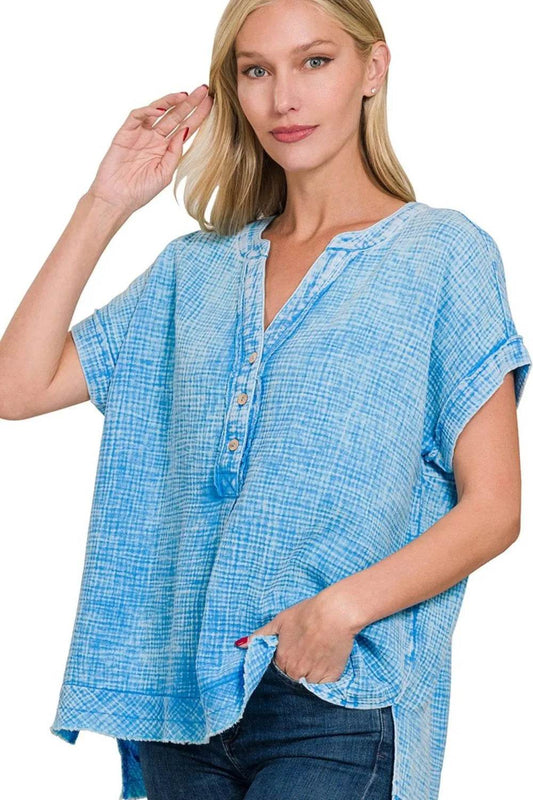 Zenana Washed Double Gauze 3/4 Button Henley Neck Shirt DEEP SKY Trendsi e02425e8-25af-4d37-8f5a-d6baf87d8133-Max-Origin