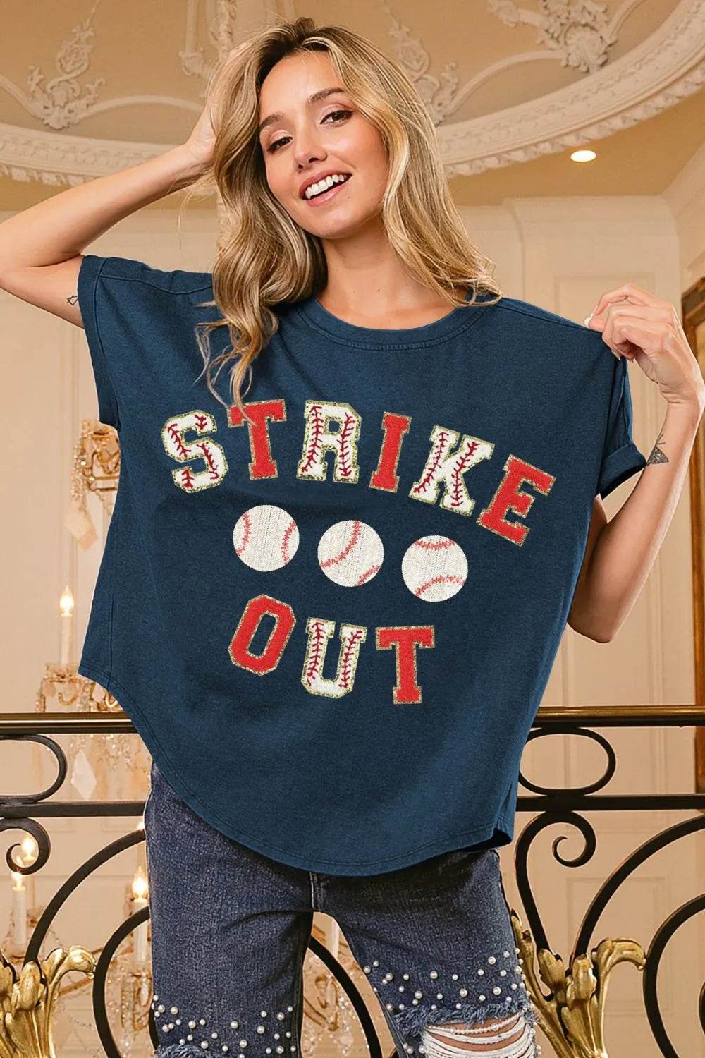 BiBi Strikeout Letter Patches Washed Short Sleeve Top DEEP NAVY RED Trendsi e0845b5f-c5c5-4e62-84be-6e76d342f82c-Max-Origin
