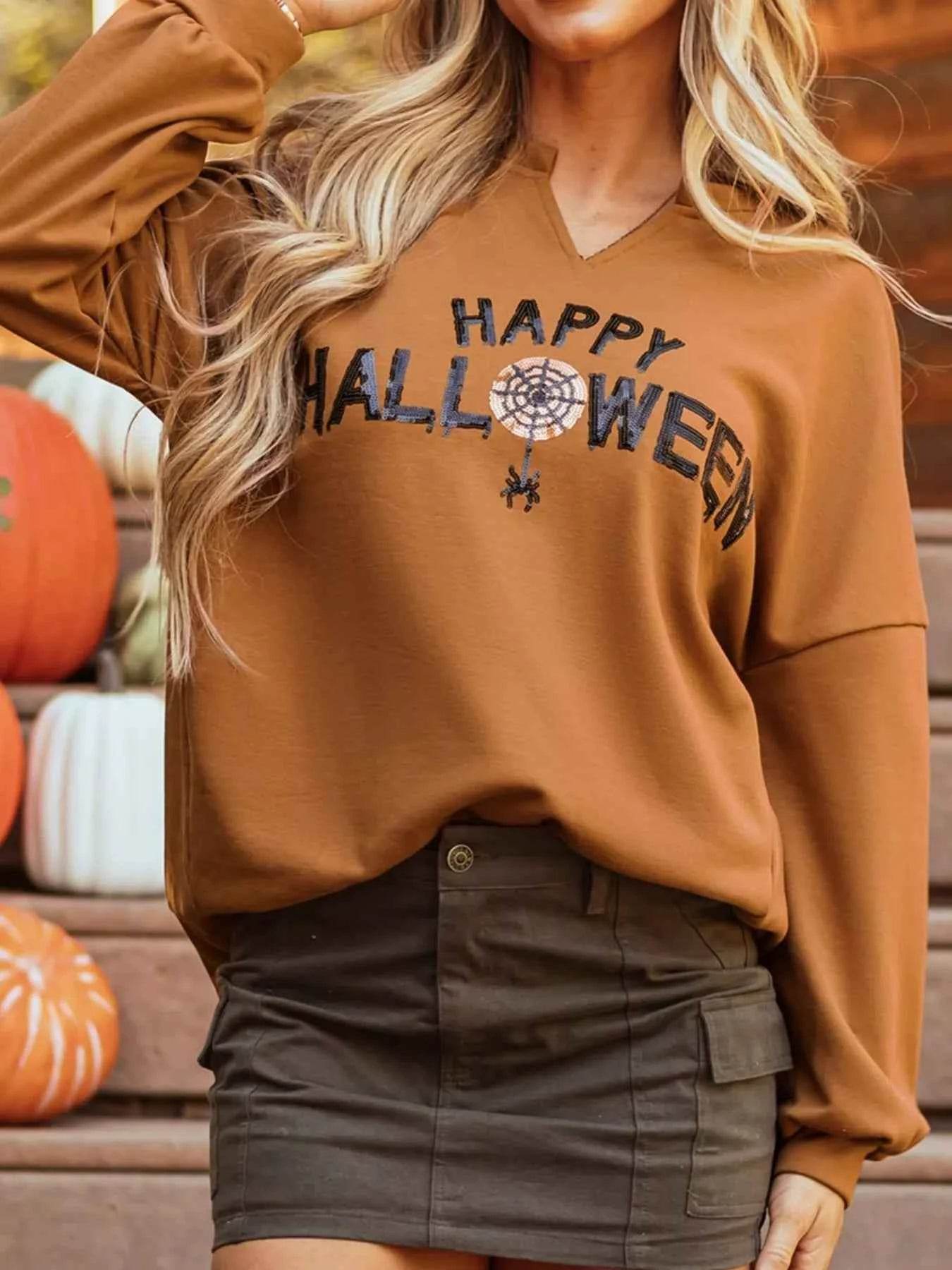 Happy Halloween Graphic Notched Long Sleeve Loose Top Trendsi e093583e-6a10-451c-a2de-52f269545eb0-Max-Origin
