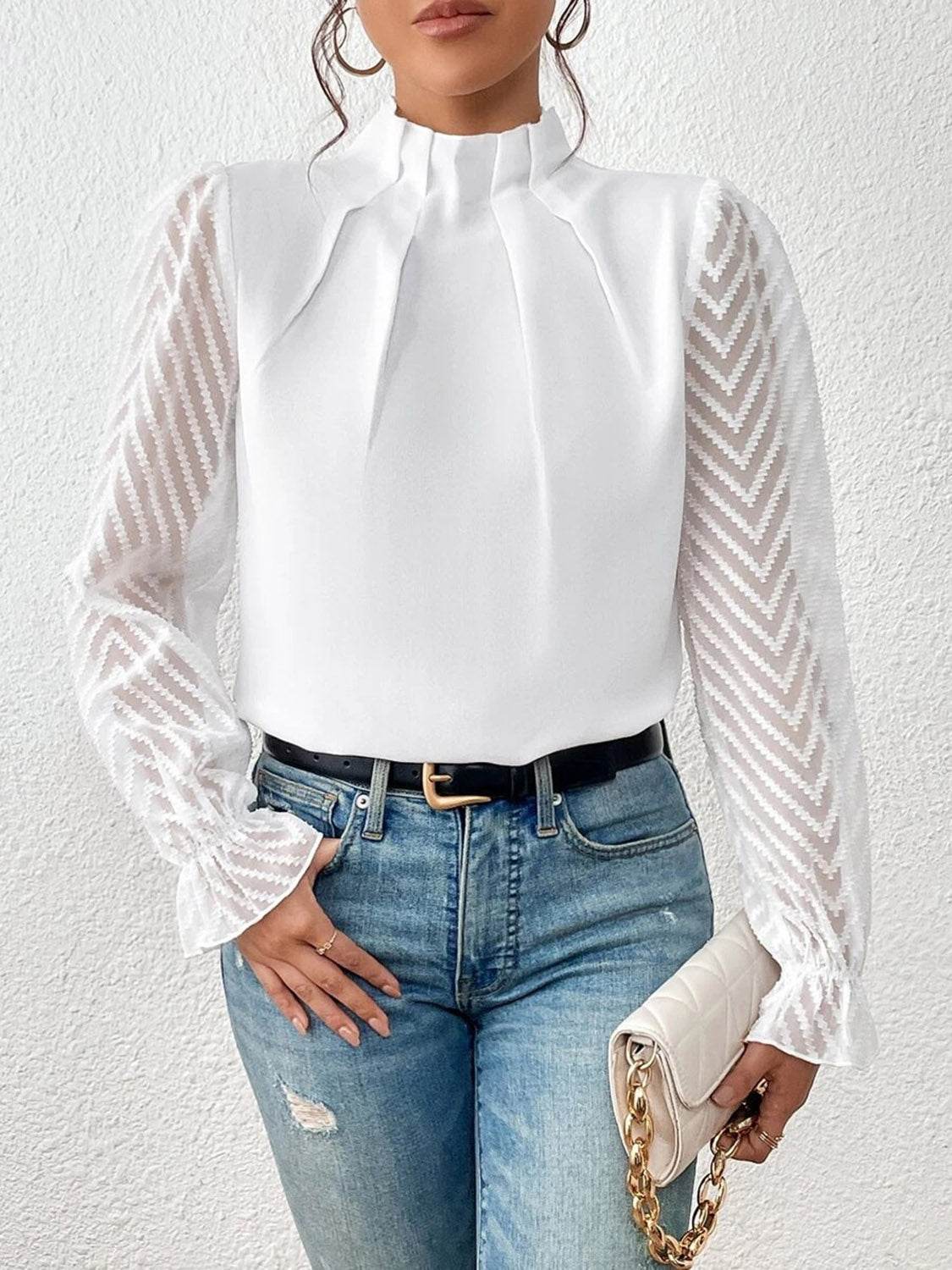 Mock Neck Flounce Sleeve Blouse White Trendsi e0bb484d0cff4921ae80a5150f716c26-Max