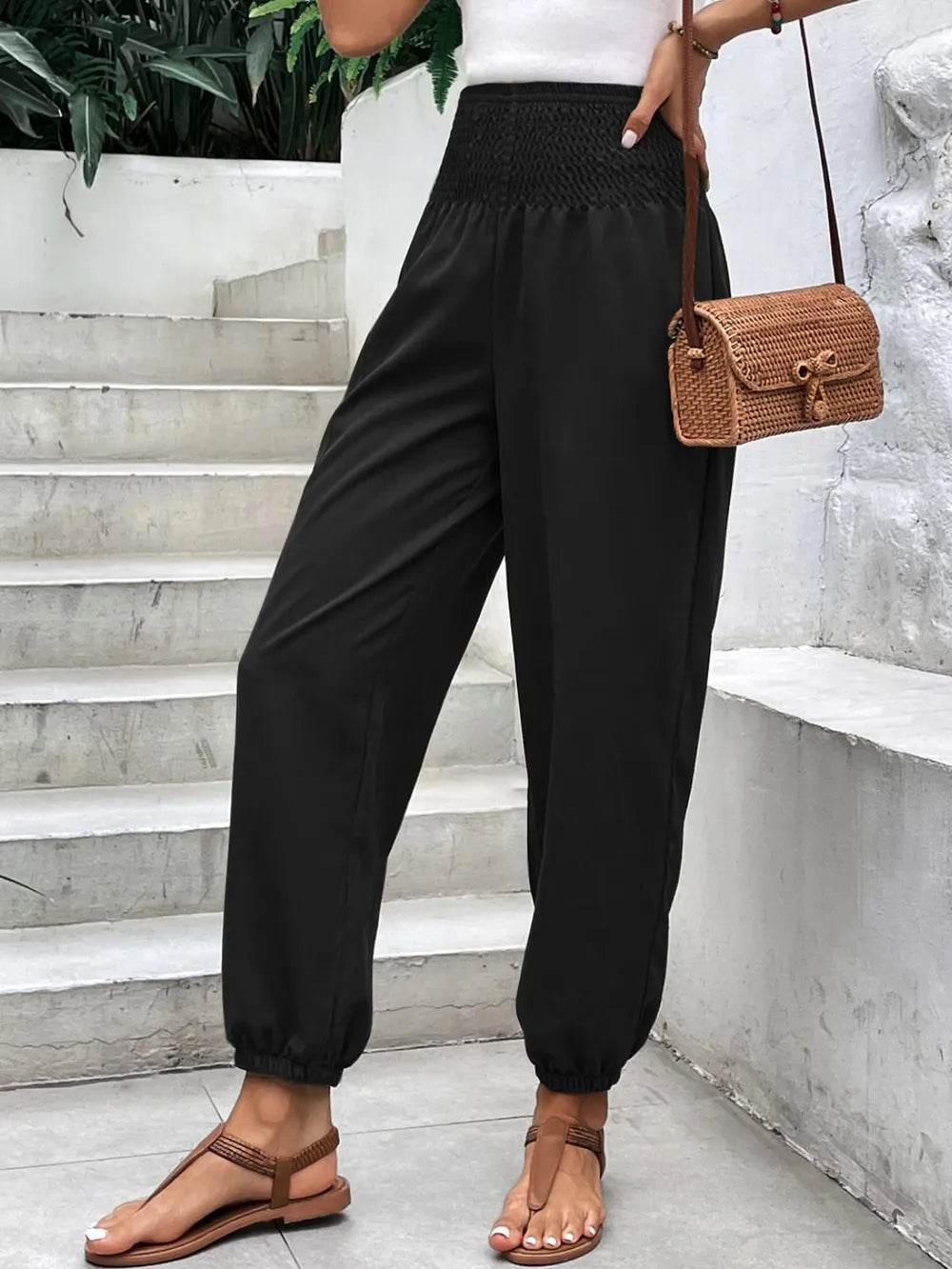 Smocked High Rise Joggers with Pockets Trendsi e0c0b923-e489-40b2-9a76-b5e95245718d-Max