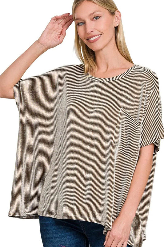 Zenana Corded Rib Oversized Short Sleeve Top BROWN Trendsi e0ce5308-ca12-4ce0-9daa-40aeefd55b6c-Max-Origin