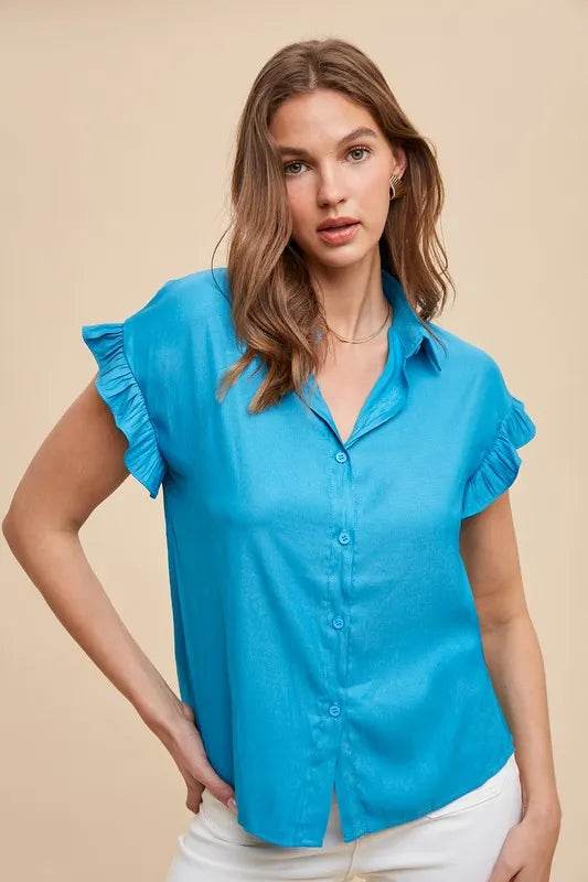 Annie Wear Relaxed Fit Ruffle Sleeve Woven Blouse Top Trendsi e0d731329e2d4fa2a97adc5d921252a9-Max-Origin