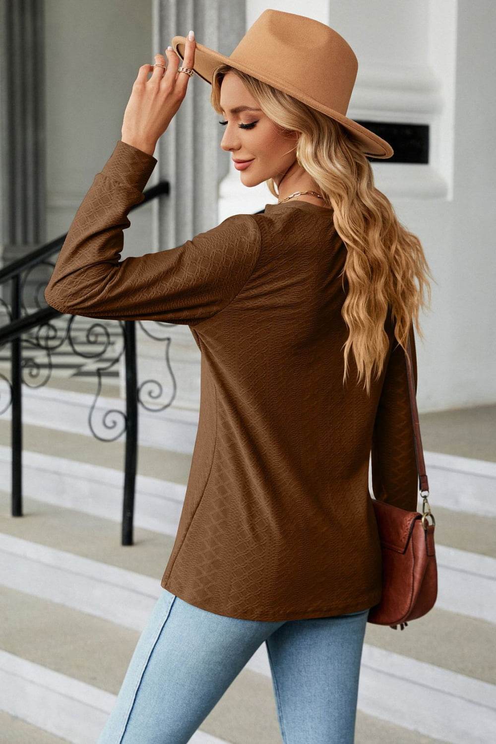 Notched Neck Long Sleeve Buttoned Blouse Trendsi e0dae51d00474583a67b14f8345c34f4-Max