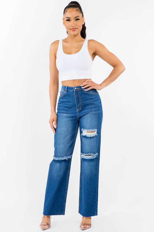 American Bazi High Waist Distressed Wide Leg Jeans Trendsi e0e7873e-ac5b-4587-893b-5ec2b309de8c-Max