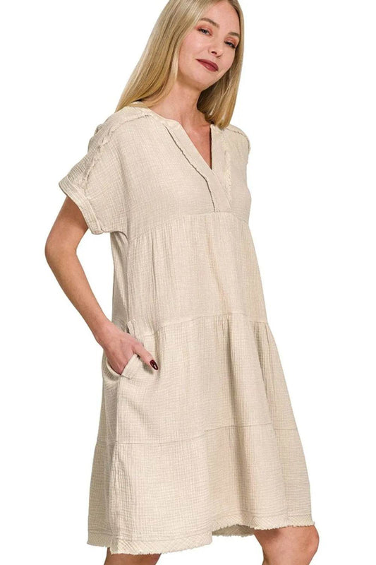 Zenana Washed Double Gauze Raw Edge V-neck Dress SAND BEIGE Trendsi e0fb46a0-27a1-45e0-a0b6-89ae9816b863-Max-Origin