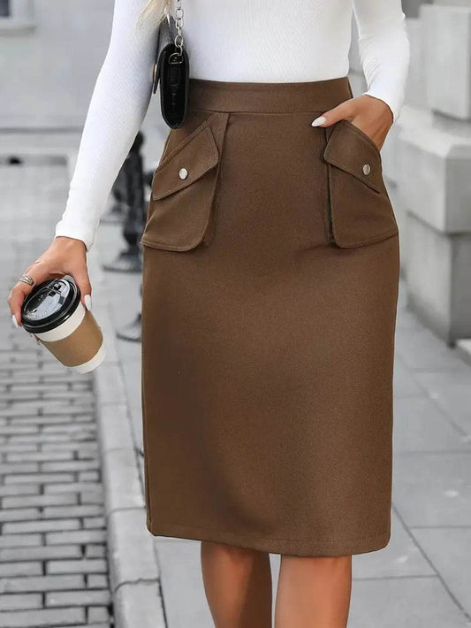 Elastic Waist Skirt with Pockets Taupe Trendsi e10b92e8-a6dc-4d48-b685-e78125902388-Max